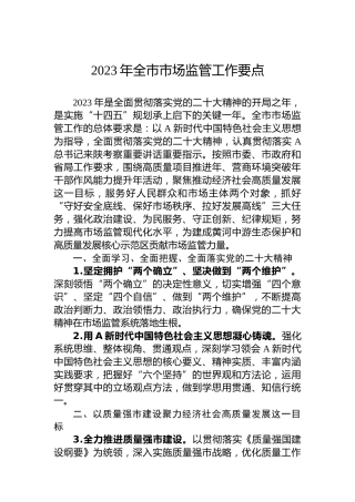 2023年市场监管工作要点