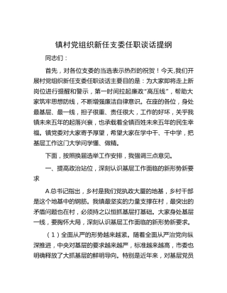 乡镇村党组织新任支委任职谈话5100字