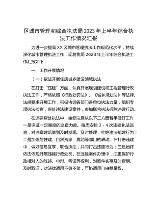 2023年上半年综合执法工作情况汇报