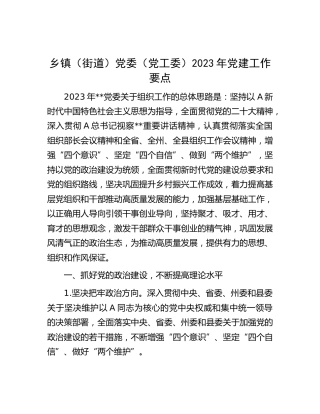 乡镇（街道）2023年党建工作要点