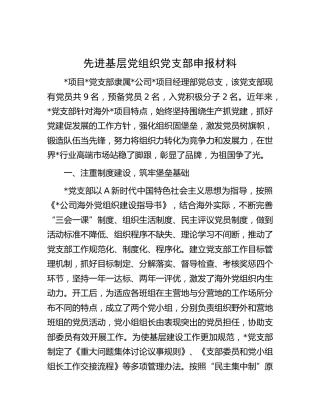 先进基层党组织党支部申报材料（事迹）