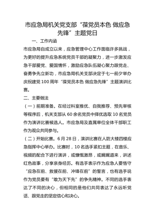 市应急局机关党支部“葆党员本色 做应急先锋”主题党日