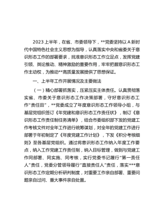 2023年上半年意识形态工作总结（公司）