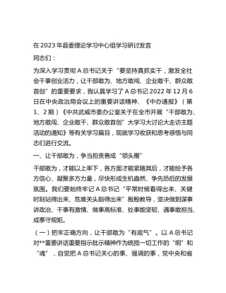 在2023年县委理论中心组学习研讨发言（坚持真抓实干）