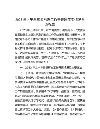 2023年上半年意识形态工作责任制落实情况自查总结报告