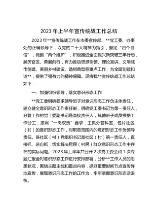 2023年上半年宣传统战工作总结（乡镇街道）