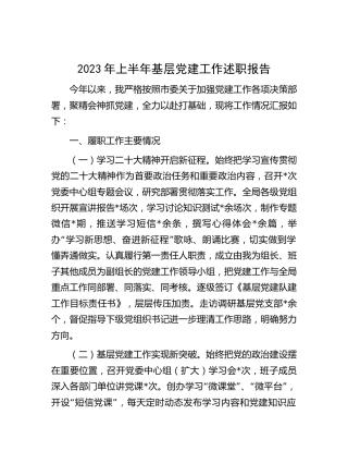 2023年上半年书记抓党建工作述职报告