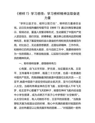 《榜样7》学习感悟：学习榜样精神 汲取奋进力量