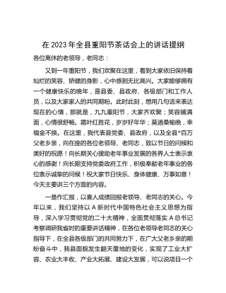 在2023年全县重阳节茶话会上的讲话