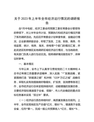 2023年上半年全市经济运行情况的调研报告