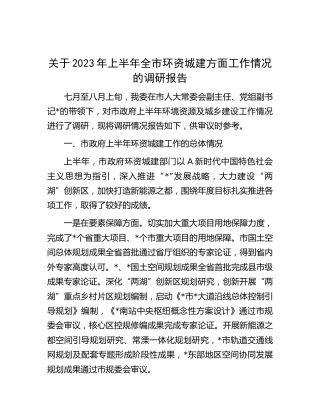 2023年上半年全市环资城建方面工作情况的调研报告
