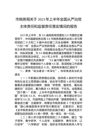 2023年上半年全面从严治党主体责任和监督责任落实情况总结报告（税务4600字）