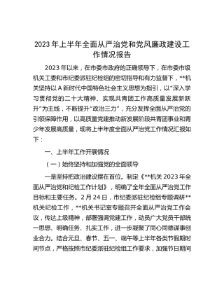 2023年上半年全面从严治党和党风廉政建设工作情况总结报告