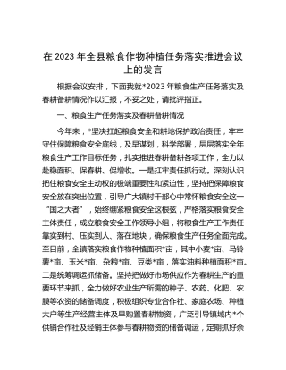在2023年全县粮食作物种植任务落实推进会议上的发言（乡镇）
