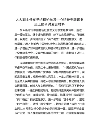 人大副主任在主题教育中心组暨专题读书班上的研讨发言