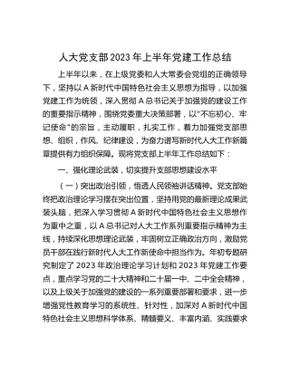 人大党支部2023年上半年党建工作总结