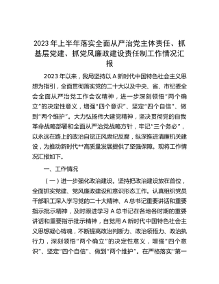 2023年上半年落实全面从严治党主体责任、抓基层党建、抓党风廉政建设责任制工作情况总结汇报