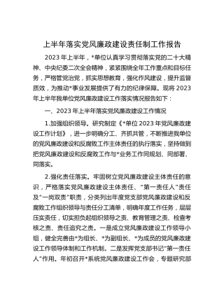 2023年上半年落实党风廉政建设责任制工作总结报告