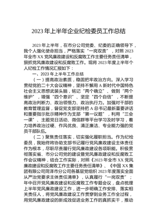 2023年上半年公司纪检委员工作总结2300字
