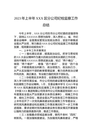 2023年上半年公司纪检监察工作总结