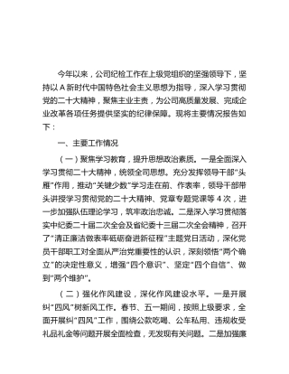 2023年上半年公司纪检工作总结