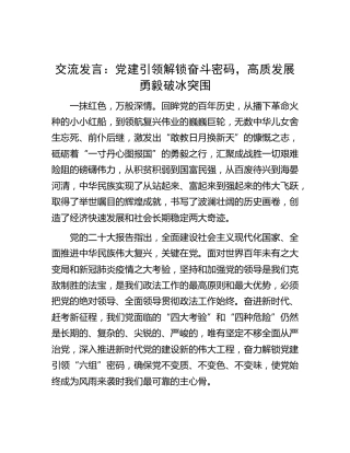 交流发言：党建引领解锁奋斗密码，高质发展勇毅破冰突围（政法）
