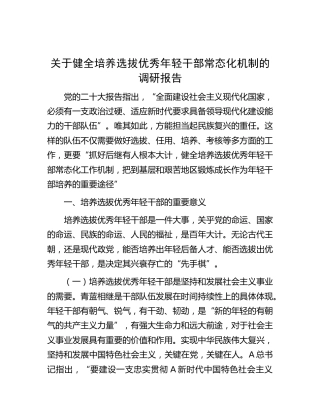 健全培养选拔优秀年轻干部常态化机制的调研报告