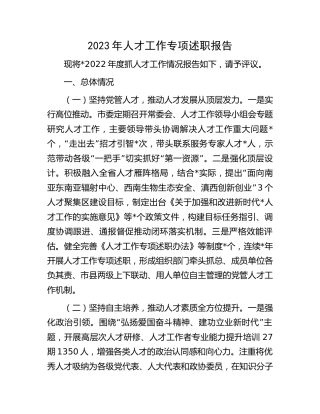 2023年人才工作专项述职报告