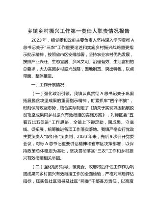 乡镇乡村振兴工作第一责任人职责情况报告