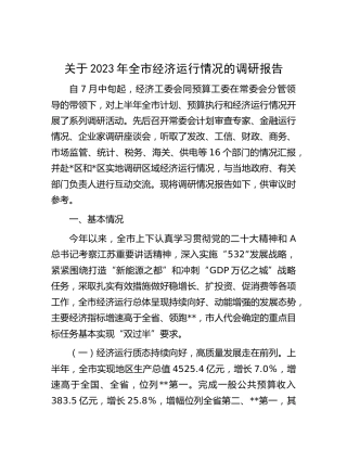 2023年全市经济运行情况的调研报告