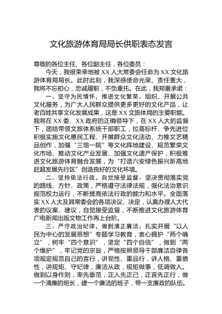文化旅游体育局局长供职表态发言