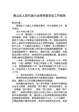 青山区人民代表大会常务委员会工作报告（20221227）