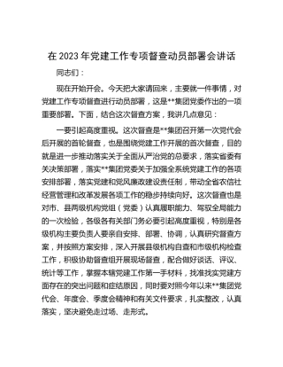 在2023年党建工作专项督查动员部署会讲话（公司）