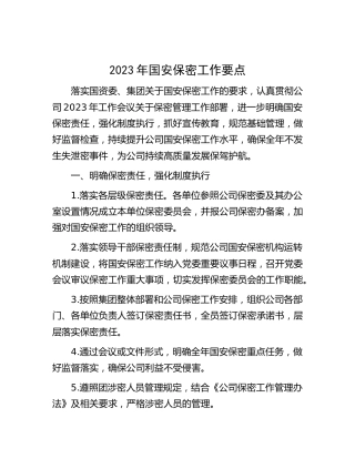 2023年国安保密工作要点（公司）