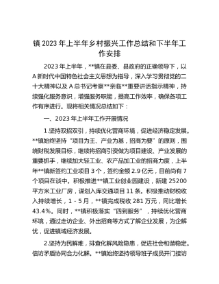 乡镇2023年上半年乡村振兴工作总结