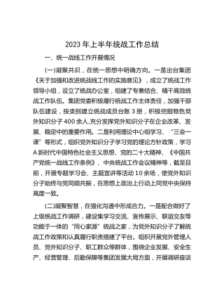 2023年公司上半年统战工作总结