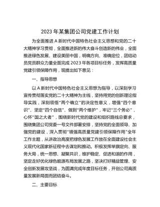 2023年公司党建工作计划4600字