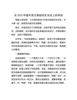 在2022年度村党支部组织生活会上的讲话
