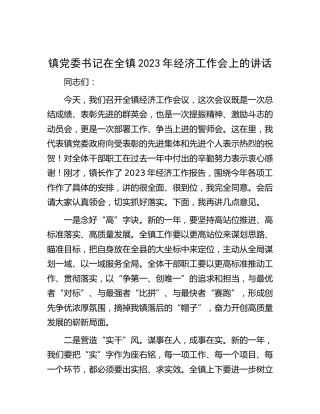 乡镇2023年经济工作会上的讲话