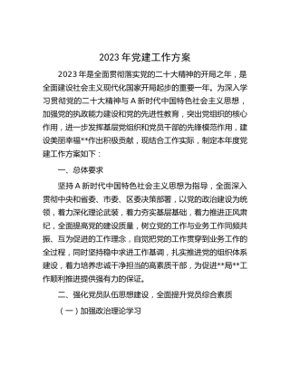 2023年党建工作方案（2800字计划）
