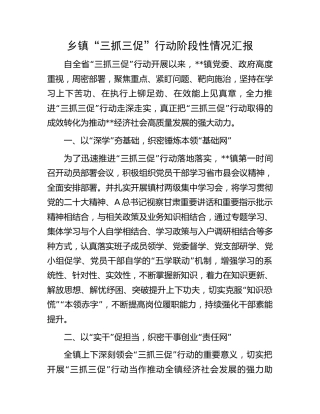 乡镇“三抓三促”行动阶段性情况汇报