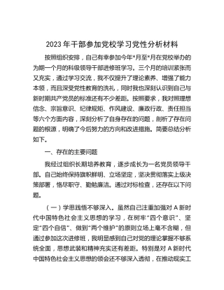 2023年参加党校学习党性分析