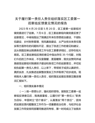履行第一责任人责任组织落实巡察组反馈意见情况的报告（3000字总结）