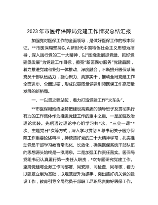 医保系统党建工作情况总结汇报
