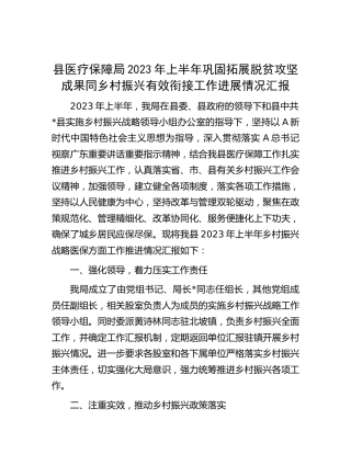 医保系统2023年上半年巩固拓展脱贫攻坚成果同乡村振兴有效衔接工作进展总结汇报