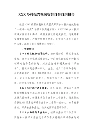 乡村振兴领域监督自查自纠报告