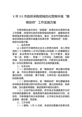 2023年市政府采购领域优化营商环境“揭榜挂帅”工作实施方案(20230615)