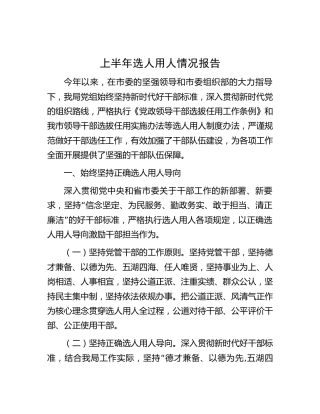 上半年选人用人情况总结报告
