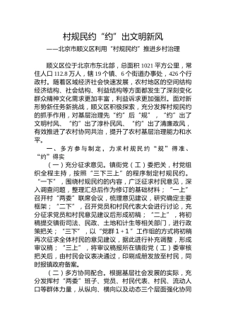 第一批全国乡村治理典型案例丨北京市顺义区：村规民约“约”出文明新风