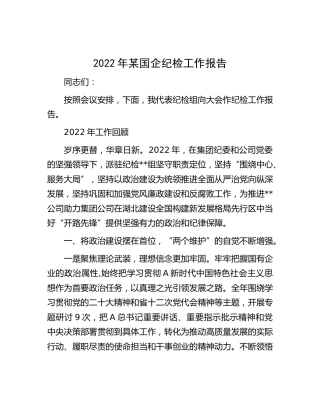 2022年国企公司纪检工作总结报告